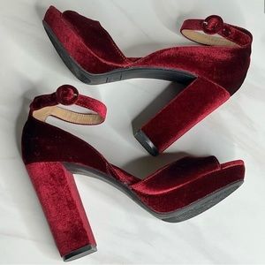 American Rag Cie Velvet Peep Toe Ankle Strap
Platform Heels. Wine Red. Size 9.5